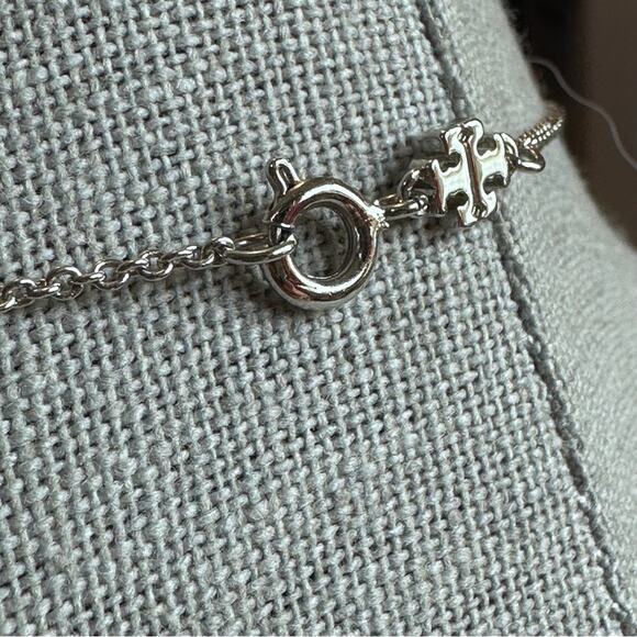 Tory Burch - Kira Green and Silver Enamel Flower Pendant Slide Necklace - Picture 4 of 8